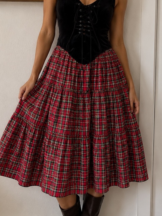 Betsey Johnson Dresses & Skirts - 1980's Betsey Johnson Punk Label Long Red & Black Plaid Strapless Dress